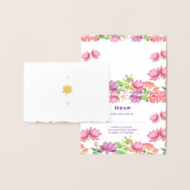Indisk traditionell bröllops- Lotus Blommig RSVP-k Folierat Kort