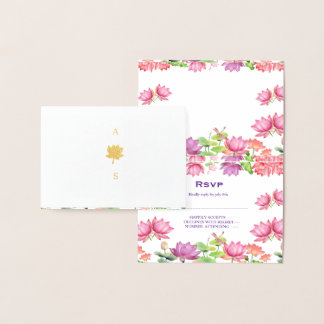 Indisk traditionell bröllops- Lotus Blommig RSVP-k Folierat Kort