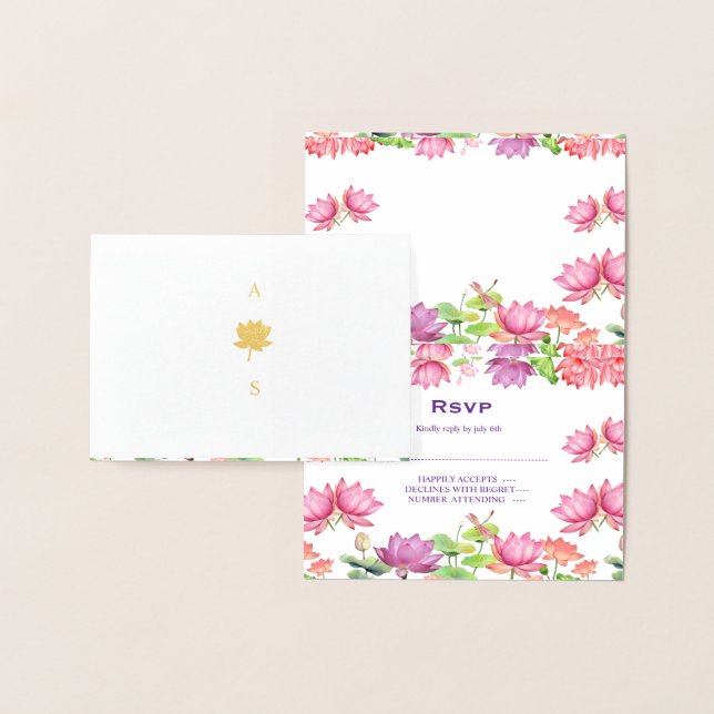 Indisk traditionell bröllops- Lotus Blommig RSVP-k Folierat Kort (Display)