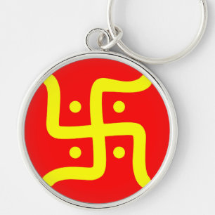 indisk traditionell hinduisk hakkorssymbolreligion rund silverfärgad nyckelring