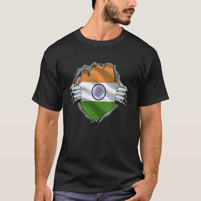 Indisk tshirt, indiska flagga, indiska flagga, ind t shirt (Framsida)