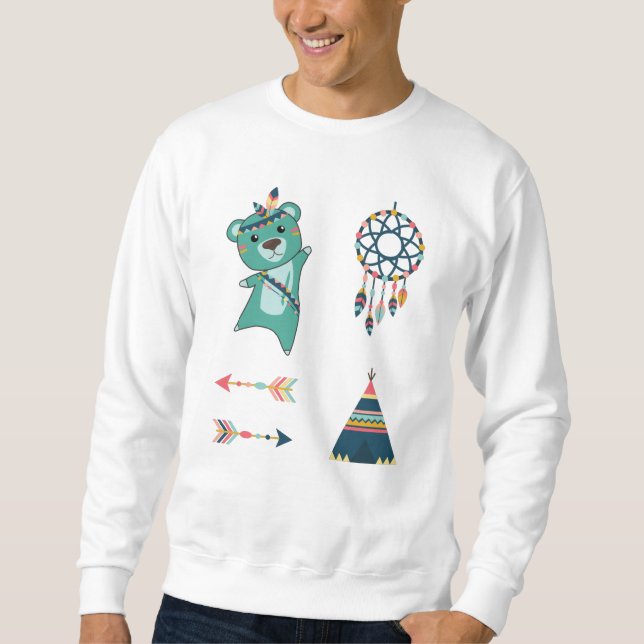 Indisk turkos Bear Stickers Tipi Lång Ärmad Tröja (Framsida)