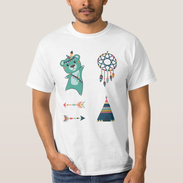 Indisk turkos Bear Stickers Tipi T Shirt (Framsida)