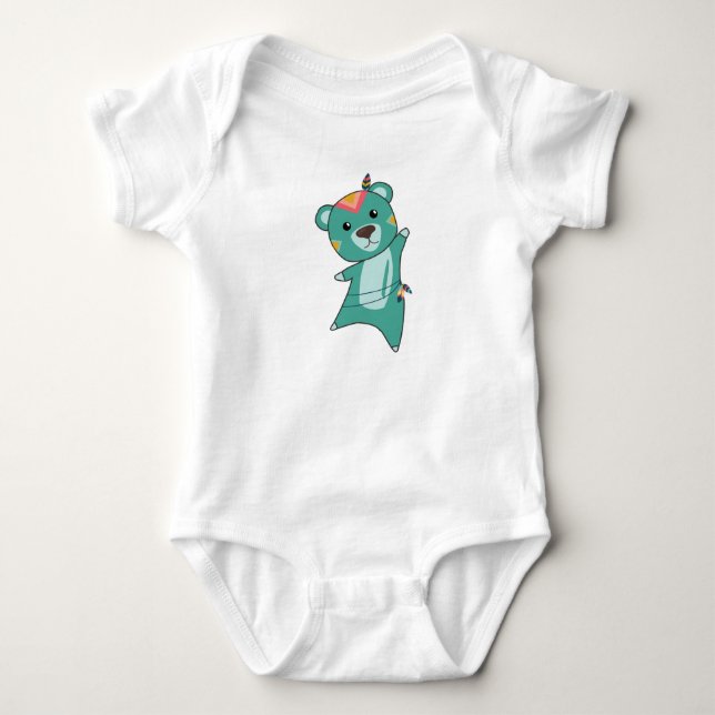 Indisk Turkos Björn Karneval Teddy Fjäder T Shirt (Framsida)