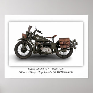 Indiska 741 WW2-modellmotorcykel - A3 Poster