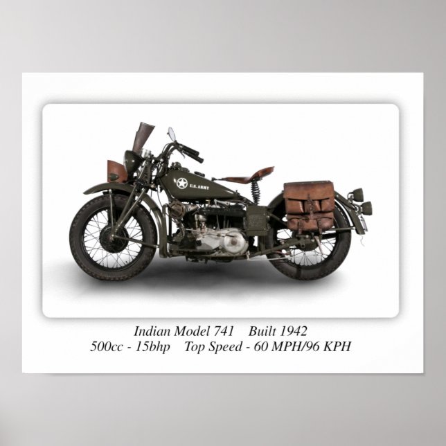 Indiska 741 WW2-modellmotorcykel - A3 Poster (Framsidan)