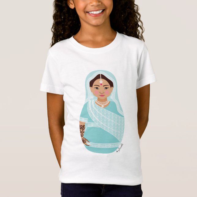 Indiska (Aqua) Matryoshka Girls' T-Shirt (Framsida)