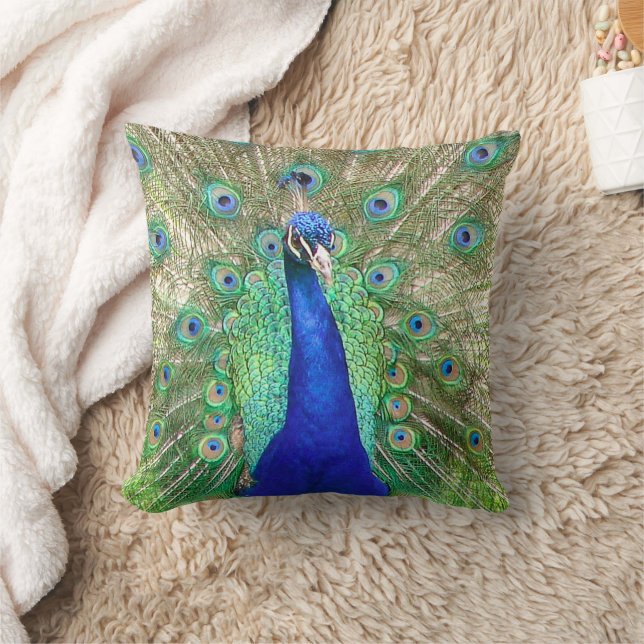 Indiska blå Peacock Dekorativ kudde (Filt)