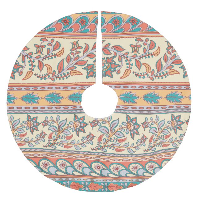 Indiska Blommigten Gräns Sömlösa Mönster Julgransmatta Borstad Polyester (Framsidan)