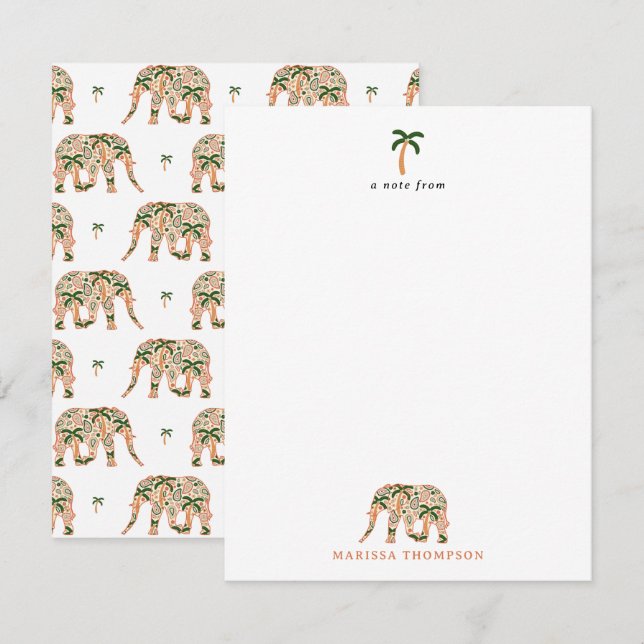Indiska Blommigten Paisley Ornate Elephants Anteckningskort (Fram/baksida)