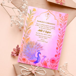 Indiska Blommigten Pre-Bröllop Sangeet Ceremony Pe Inbjudningar
