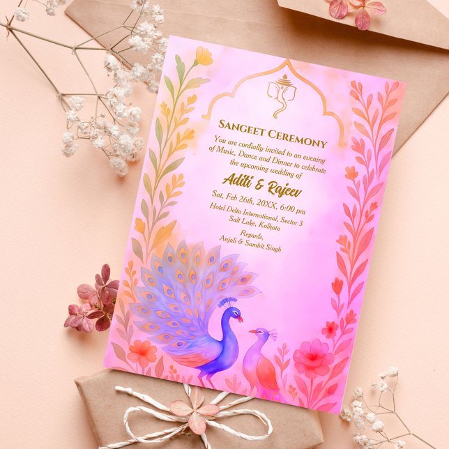 Indiska Blommigten Pre-Bröllop Sangeet Ceremony Pe Inbjudningar (Skapare uppladdad)