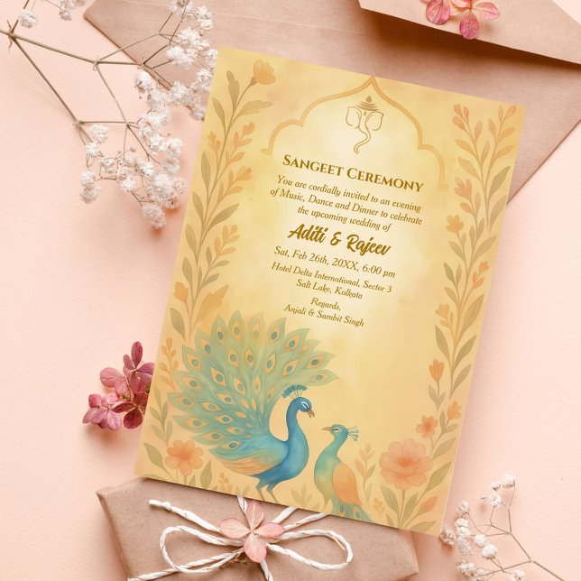 Indiska Blommigten Pre-Bröllop Sangeet Ceremony Pe Inbjudningar (Skapare uppladdad)