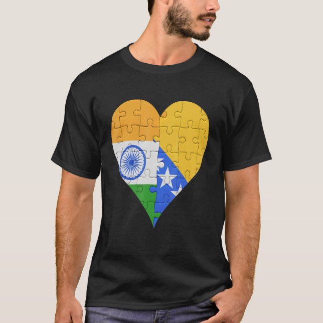 Indiska bosniska Flagga Heart T Shirt (Framsida)