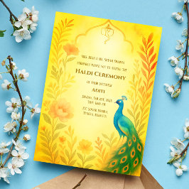 indiska Bride Haldi Ceremony Peacock-Blommigten Inbjudningar