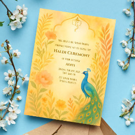 indiska Bride Haldi Ceremony Peacock-Blommigten Inbjudningar