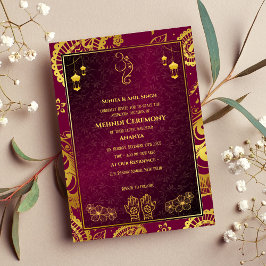 indiska Bride Mehndi Ceremony Golden Design Inbjudningar