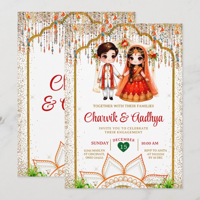 indiska Bröllop Ceremony Roka Hindu Bollywood Indi Inbjudningar (Fram/baksida)