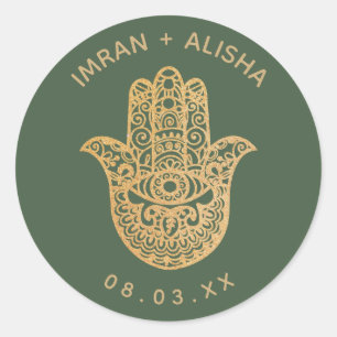Indiska Bröllop Guld Flaska Grönt hamsa Henna Runt Klistermärke