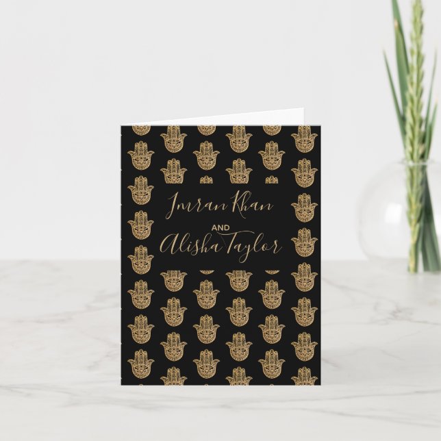 Indiska Bröllop Guld hamsa Henna Announcement Anteckningskort (Framsida)
