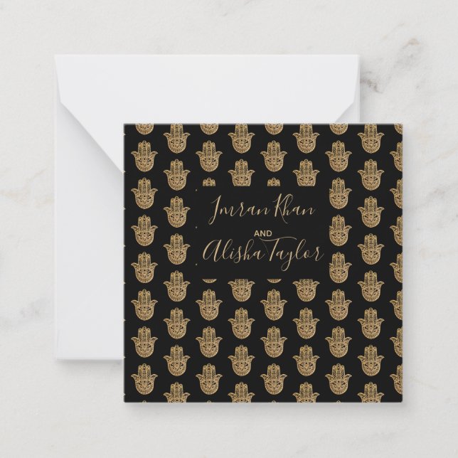Indiska Bröllop Guld hamsa Henna Announcement Anteckningskort (Framsida)