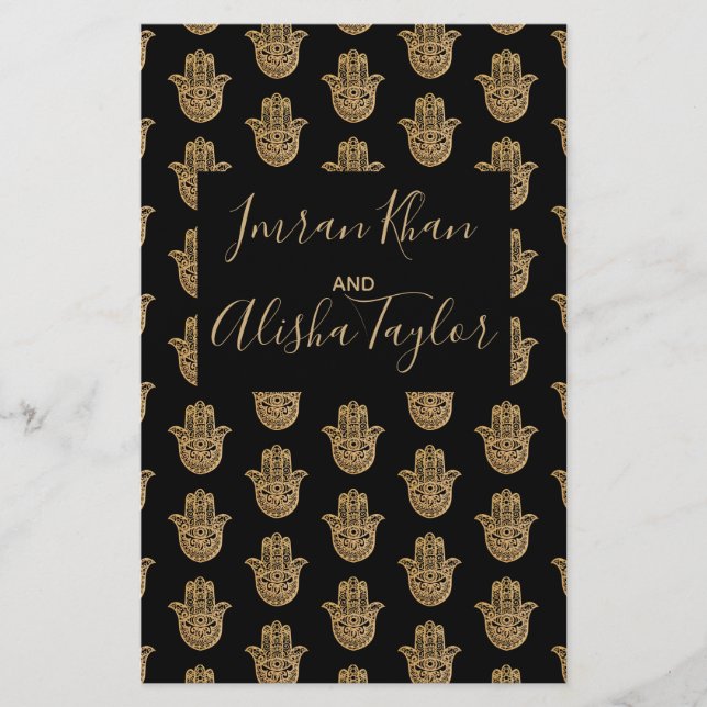 Indiska Bröllop Guld hamsa Henna Announcement Brevpapper (Framsida)