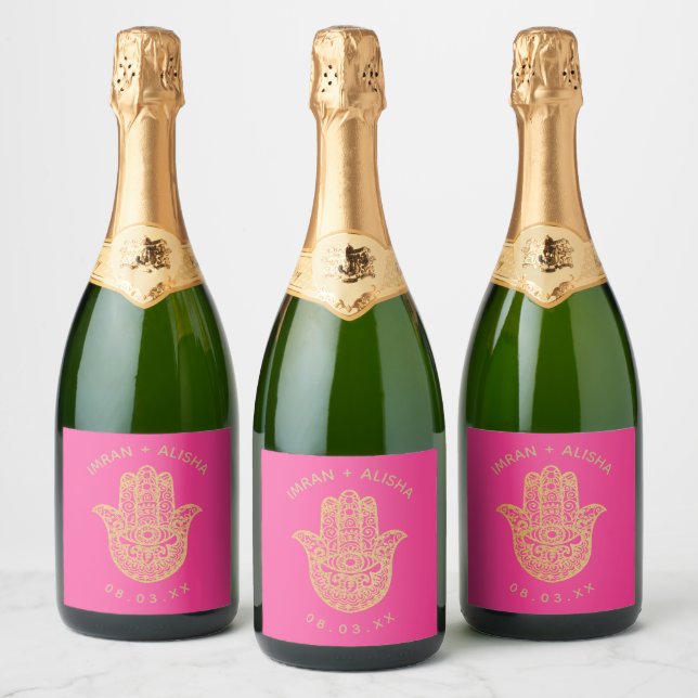 Indiska Bröllop Guld hamsa Henna Fuchsia Rosa (Flaskor)