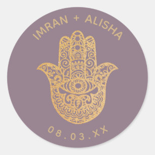 Indiska Bröllop Guld Violet hamsa Henna Runt Klistermärke
