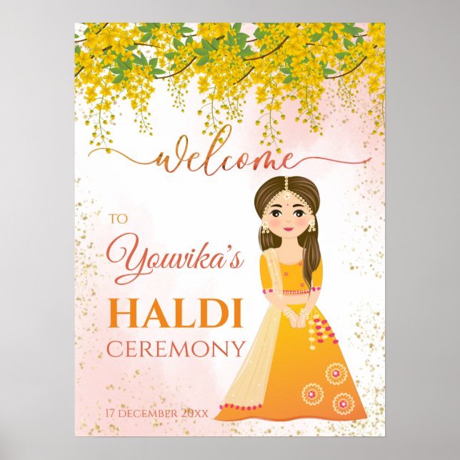 Indiska bröllop Haldi-gulten hängblommor Poster (Framsidan)