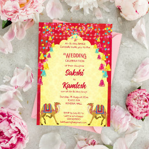 Indiska bröllop Rajasthani kameler färgstarka Inbjudningar