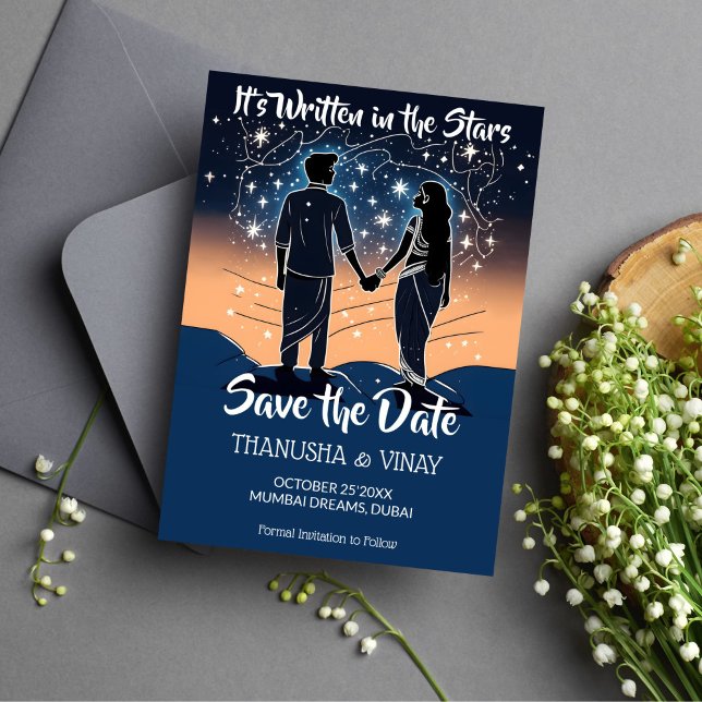 Indiska bröllop spara datum är skrivet i stjärnor inbjudningar (Save the date Indian wedding it's written in stars editable template invitation digital download)