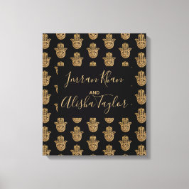 Indiska Bröllop spara datum Guld hamsa Henna Canvastryck