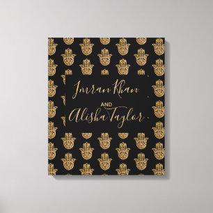 Indiska Bröllop spara datum Guld hamsa Henna Canvastryck