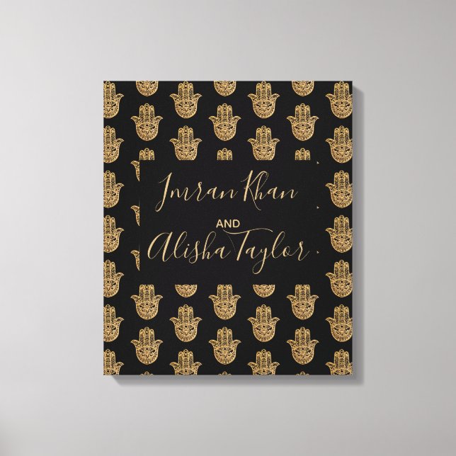 Indiska Bröllop spara datum Guld hamsa Henna Canvastryck (Framsida)