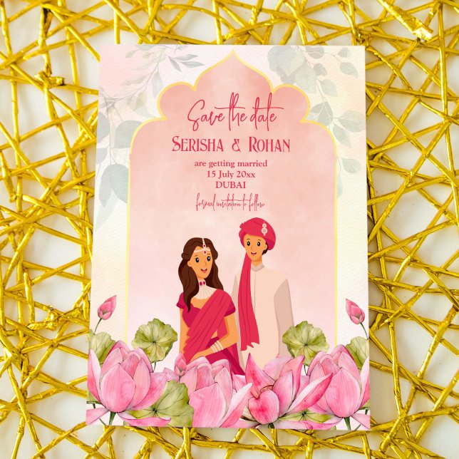Indiska bröllop spara datum lotus möhippa par inbjudningar (Skapare uppladdad)