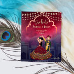 Indiska bröllop spara datum söta möhippa par<br><div class="desc">Det söta möhippan i Indiska bröllop spara datum,  mörk blått maronbakgrund med Fairy ljus och dans indisk möhippa par sparar datumkortet.</div>