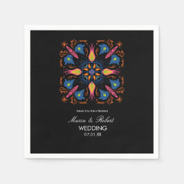 Indiska Bröllop Theme Elephant Blommigt Black Pappersservett