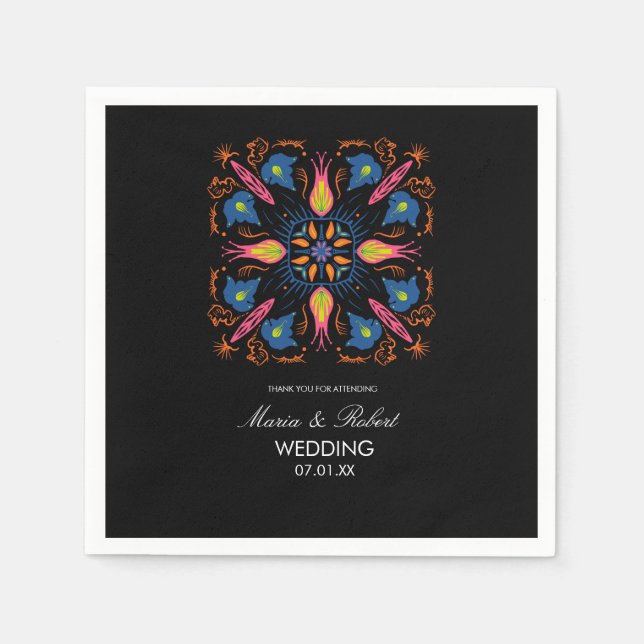 Indiska Bröllop Theme Elephant Blommigt Black Pappersservett (Framsidan)