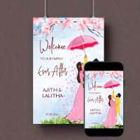 Indiska bröllop välkomsttecken par med paraply