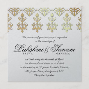 Indiska bröllopsinbjudan Damask Guld Silver Black Inbjudningar