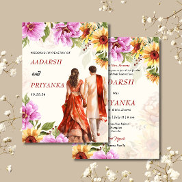 Indiska bröllopsinbjudan Hindu bröllopsinbjudan Inbjudningar