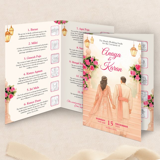 Indiska Bröllopsprogrammet Guide Hindu Ceremony Sh Reklamblad (Elegant Indian Wedding Program Hindu Ceremony Guid Flyer)