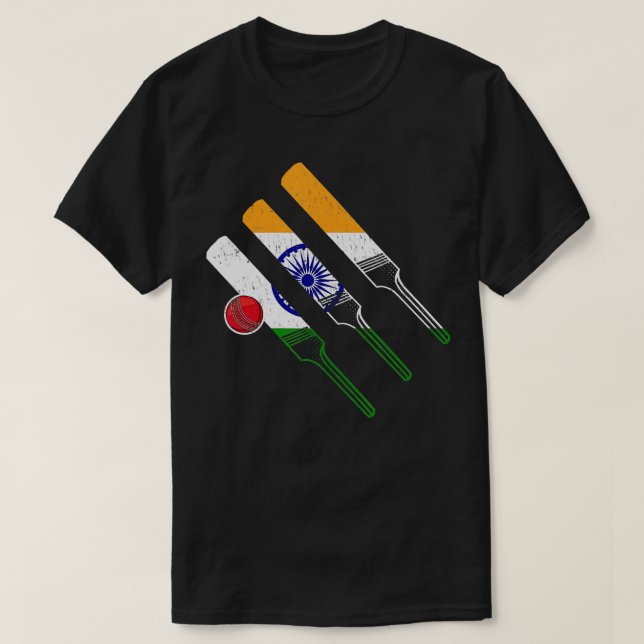 Indiska Cricket Indian Flagga för en Cricket Playe T Shirt (Design framsida)