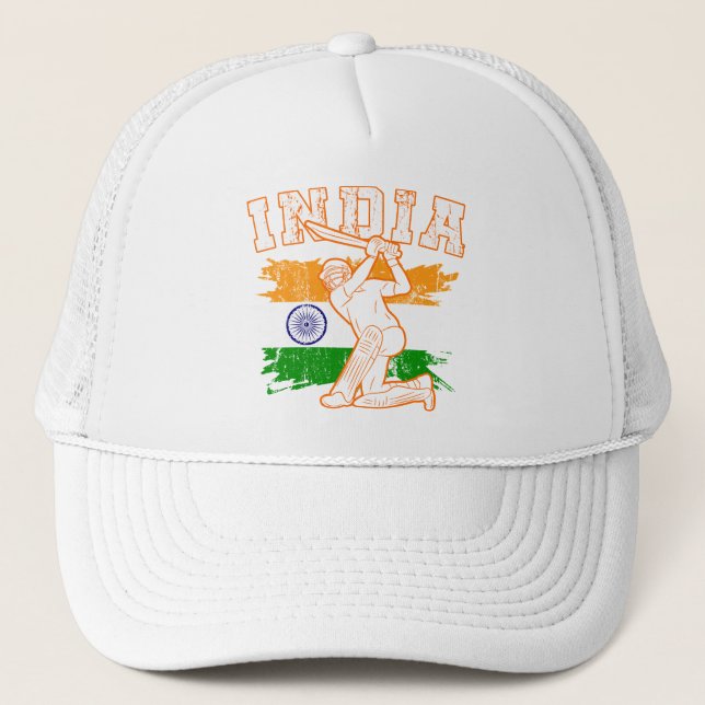 Indiska Cricket Player Batsman Design Trucker Keps (Framsida)