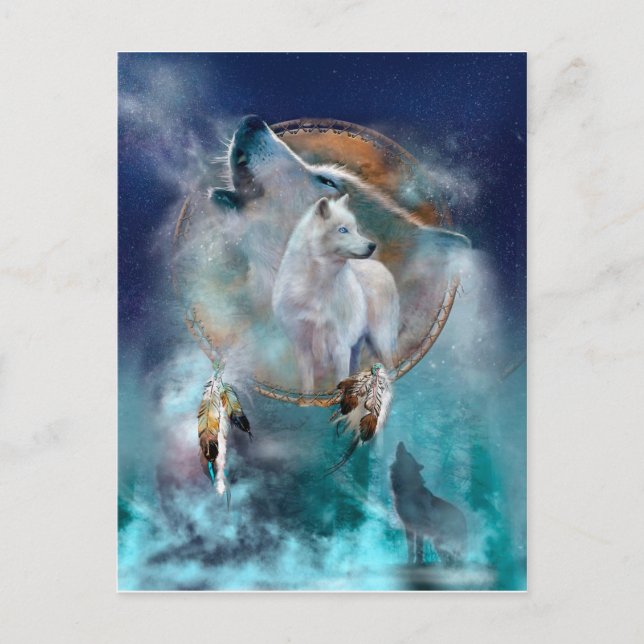 Indiska drömmare och stamstamhuvudens varg vykort (Framsida)