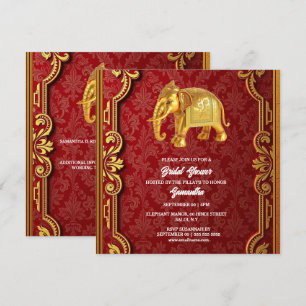 Indiska elefanter burgundy guld Hindi Hindu-dusch Julkort