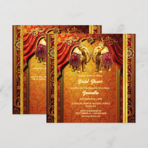Indiska elefanter guld röd henna luxurie-möhippa julkort