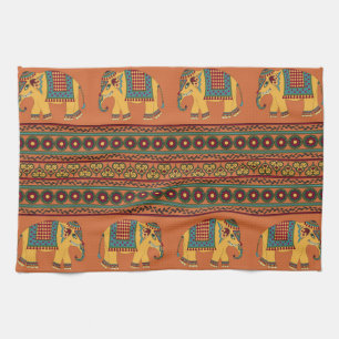 Indiska elefanter, Orange Traditional Seamless. Kökshandduk
