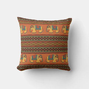Indiska elefanter, Orange Traditional Seamless. Kudde