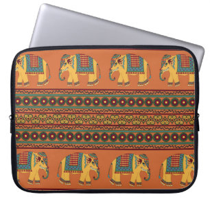 Indiska elefanter, Orange Traditional Seamless. Laptop Fodral